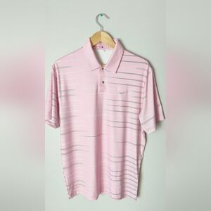 Nike Coller Polo Golf Shirt Tiger Woods Edition stripes pink Size Medium. Made i